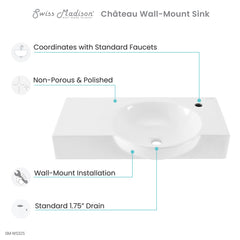 Swiss Madison Château 30" Right Side Faucet Wall-Mount Bathroom Sink - SM-WS325