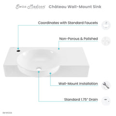 Swiss Madison Château 30" Left Side Faucet Wall-Mount Bathroom Sink - SM-WS326