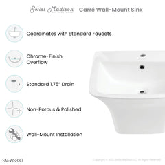 Swiss Madison Carre 21" Wall-Mount Bathroom Sink - SM-WS330