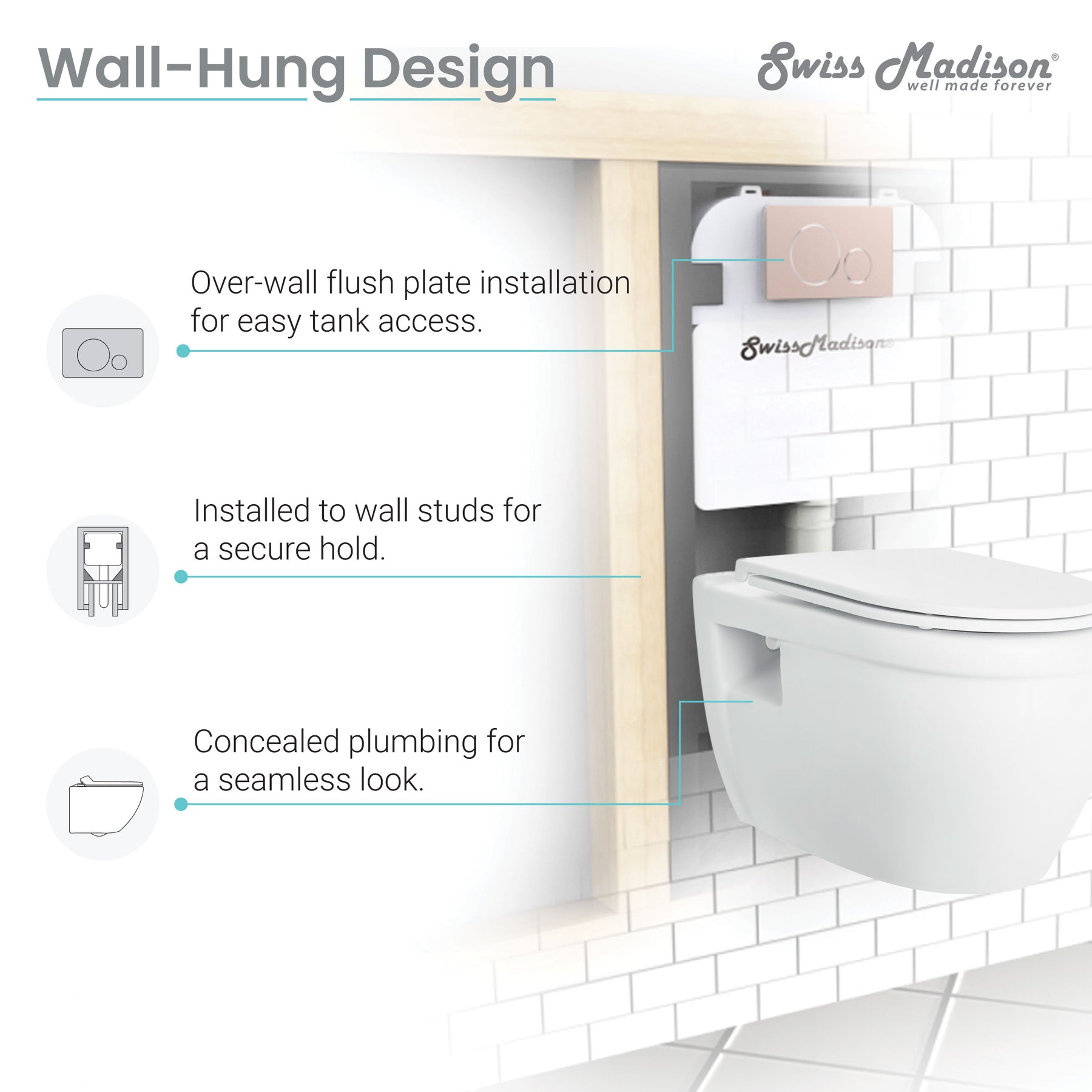 Swiss Madison Ivy Wall-Hung Elongated Toilet Bowl - SM-WT450