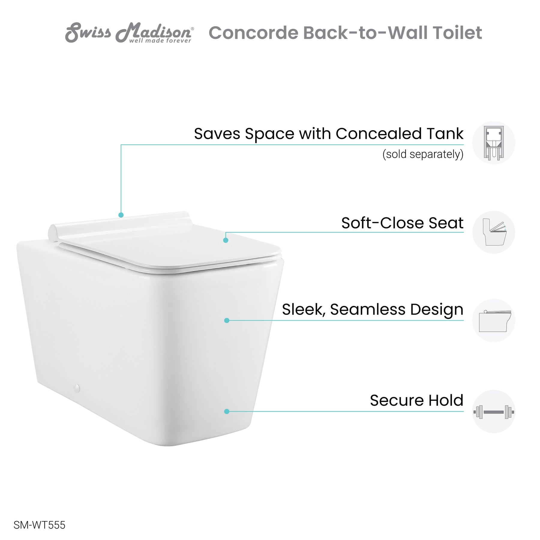 Concorde Back-to-Wall Square Toilet Bowl - SM-WT555