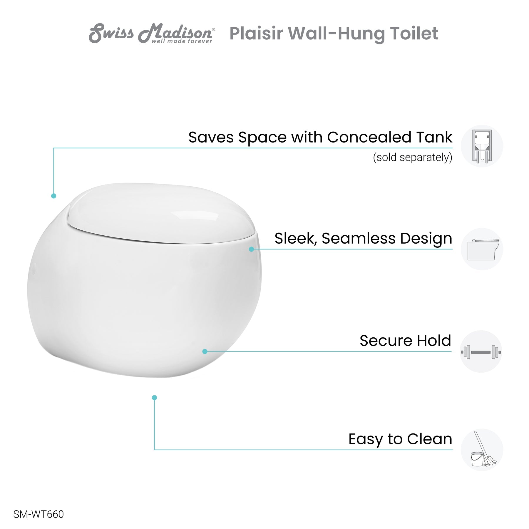 Swiss Madison Plaisir Wall-Hung Elongated Toilet Bowl - SM-WT660
