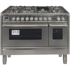 ILVE 48" Professional Plus Series Freestanding Double Oven Dual Fuel Range with 7 Sealed Burners - UPW120FDM