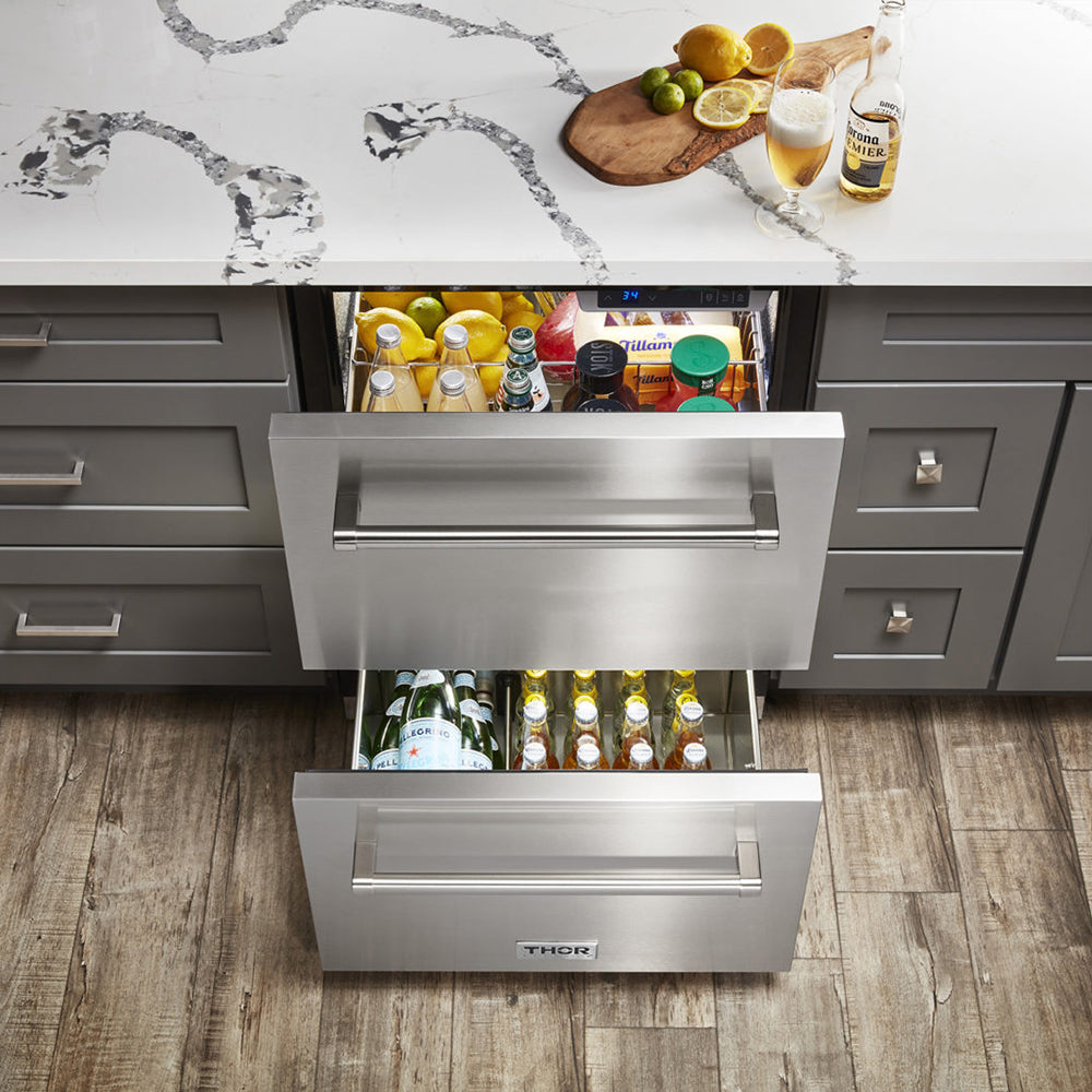 Thor Kitchen 24 Inch Indoor Outdoor Refrigerator Drawer in Stainless Steel - TRF2401U