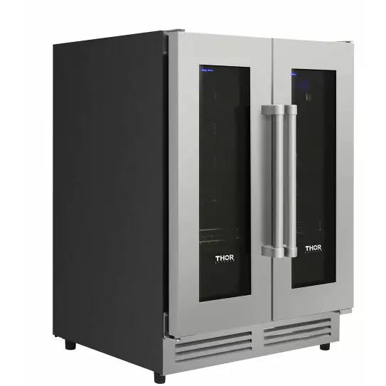Thor Kitchen Package - 30 In. Propane Gas Burner/Electric Oven Range, Range Hood, Refrigerator with Water and Ice Dispenser, Dishwasher, Wine Cooler