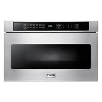 Thor Kitchen Package - 48 in. Propane Gas Range, Range Hood, Microwave Drawer - Stainless Steel Knobs