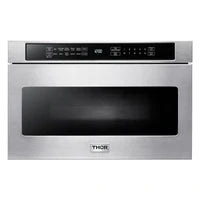 Thor Kitchen Package - 36 In. Electric Range, Range Hood, Microwave Drawer, Refrigerator with Water and Ice Dispenser, Dishwasher, Wine Cooler