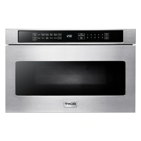 Thor Kitchen Appliance Package - 36 in. Electric Range, Range Hood, Microwave Drawer, Refrigerator, Dishwasher, Wine Cooler