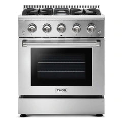 Thor Kitchen Package - 30 in. Professional Propane Gas Range, Range Hood, Microwave Drawer, Refrigerator, Dishwasher & Wine Cooler