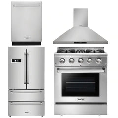 Thor Kitchen Appliance Package - 30 in. Gas Burner/Electric Oven Range, Range Hood, Refrigerator, Dishwasher