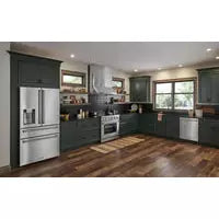 Thor Kitchen Package - 30 in. Gas Range, Range Hood, Refrigerator with Water and Ice Dispenser, Dishwasher, Wine Cooler