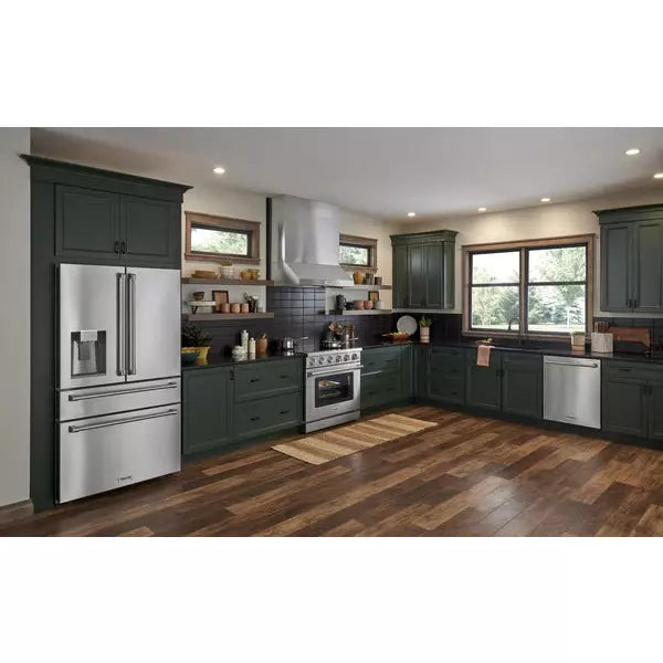 Thor Kitchen Package - 36 In. Gas Range, Range Hood, Microwave Drawer, Refrigerator with Water and Ice Dispenser, Dishwasher