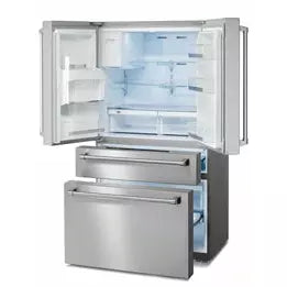 Thor Kitchen Package - 36 In. Propane Gas Range, Range Hood, Refrigerator with Water and Ice Dispenser, Dishwasher