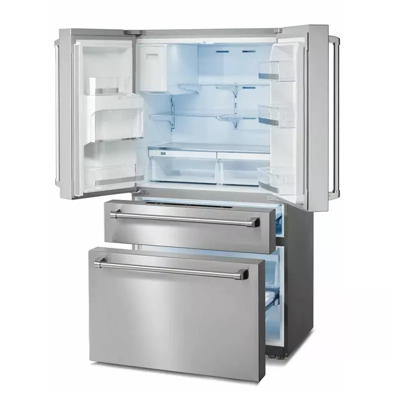 Thor Kitchen Package - 48 in. Gas Range, Range Hood, Dishwasher, Refrigerator with Water and Ice Dispenser, Microwave Drawer