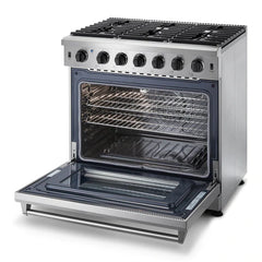 Thor Kitchen Package - 36 in. Natural Gas Range, Range Hood, Microwave Drawer, Refrigerator with Fridge and Ice Maker, Dishwasher, Wine Cooler