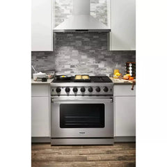 Thor Kitchen Package - 36 in. Natural Gas Range, Range Hood, Refrigerator with Water and Ice Dispenser, Dishwasher, Wine Cooler