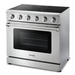 Thor Kitchen Appliance Package - 36 In. Electric Range, Range Hood, Refrigerator with Water and Ice Dispenser, Dishwasher