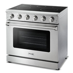 Thor Kitchen Package - 36 In. Electric Range, Range Hood, Microwave Drawer, Refrigerator with Water and Ice Dispenser, Dishwasher, Wine Cooler