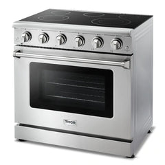 Thor Kitchen Appliance Package - 36 in. Electric Range, Range Hood, Microwave Drawer, Refrigerator, Dishwasher, Wine Cooler