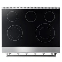 Thor Kitchen Appliance Package - 36 In. Electric Range, Range Hood, Refrigerator with Water and Ice Dispenser, Dishwasher