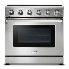 Thor Kitchen Appliance Package - 36 in. Electric Range, Range Hood, Microwave Drawer, Refrigerator with Water and Ice Dispenser, Dishwasher