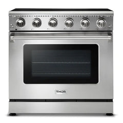 Thor Kitchen Appliance Package - 36 in. Electric Range, Range Hood, Microwave Drawer, Refrigerator, Dishwasher, Wine Cooler