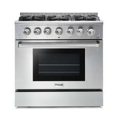 Thor Kitchen Package - 36 In. Gas Range, Range Hood, Microwave Drawer, Refrigerator with Water and Ice Dispenser, Dishwasher