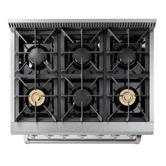 Thor Kitchen Package - 36 in. Natural Gas Range, Range Hood, Microwave Drawer, Refrigerator, Dishwasher, Wine Cooler