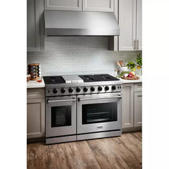 Thor Kitchen Package - 48 in. Gas Range, Range Hood, Dishwasher, Refrigerator with Water and Ice Dispenser