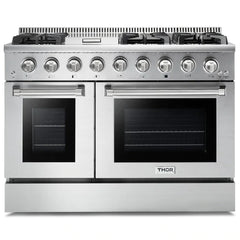 Thor Kitchen Professional Package - 48 in. Propane Gas Range, Refrigerator with Water and Ice Dispenser, Dishwasher, Microwave Drawer