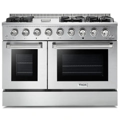 Thor Kitchen Package - 48 in. Gas Range, Range Hood, Refrigerator with Water and Ice Dispenser, Dishwasher