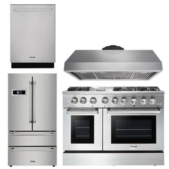 Thor Kitchen Appliance Package - 48 in. Gas Burner/Electric Oven Range, Range Hood, Refrigerator, Dishwasher