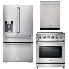 Thor Kitchen Appliance Package - 30 In. Electric Range, Refrigerator with Water and Ice Maker, Dishwasher