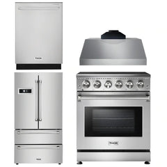 Thor Kitchen Appliance Package - 30 In. Electric Range, Range Hood, Counter-Depth Refrigerator, Dishwasher