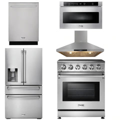 Thor Kitchen Appliance Package - 30 inch Electric Range, Range Hood, Microwave Drawer, Counter-Depth Refrigerator with Water and Ice Dispenser, Dishwasher