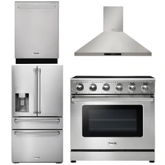 Thor Kitchen Appliance Package - 36 In. Electric Range, Range Hood, Refrigerator with Water and Ice Dispenser, Dishwasher