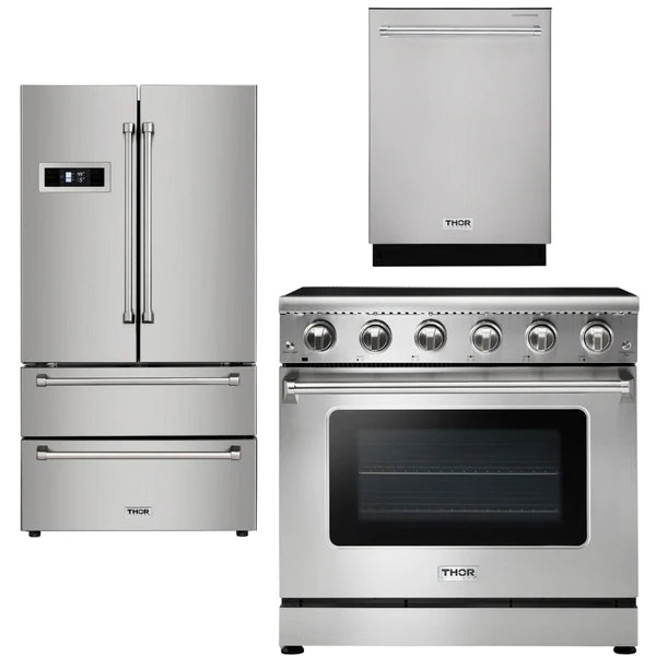 Thor Kitchen Appliance Package - 36 in. Electric Range, Refrigerator, Dishwasher