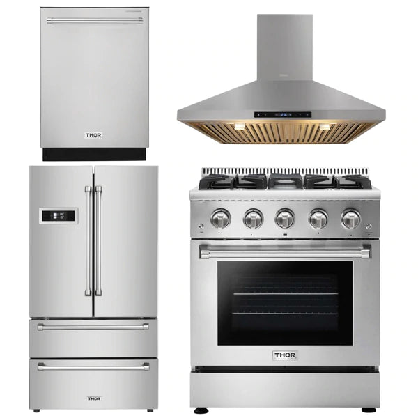 Thor Kitchen Package - 30 in. Natural Gas Range, Range Hood, Refrigerator & Dishwasher