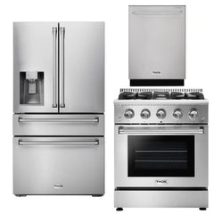 Thor Kitchen Package - 30 In. Gas Range, Refrigerator with Water and Ice Dispenser, Dishwasher