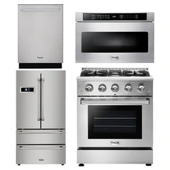Thor Kitchen Package - 30 in. Professional Natural Gas Range, Microwave Drawer, Refrigerator, Dishwasher