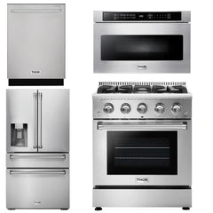 Thor Kitchen Package - 30 In. Propane Gas Range, Microwave Drawer, Refrigerator with Water and Ice Dispenser, Dishwasher