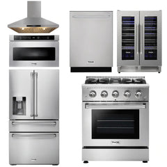 Thor Kitchen Package - 30 In. Propane Gas Range, Range Hood, Microwave Drawer, Refrigerator, Dishwasher, Wine Cooler