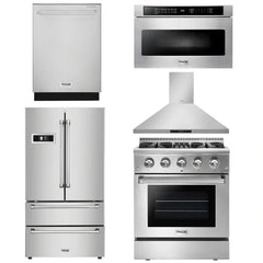 Thor Kitchen Package - 30 in. Propane Gas Burner/Electric Oven Range, Range Hood, Microwave Drawer, Refrigerator, Dishwasher
