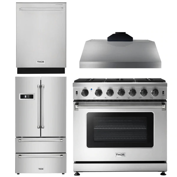 Thor Kitchen Package - 36 in. Natural Gas Range, Range Hood, Refrigerator, Dishwasher