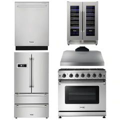 Thor Kitchen Package - 36 in. Propane Gas Range, Range Hood, Refrigerator, Dishwasher, Wine Cooler