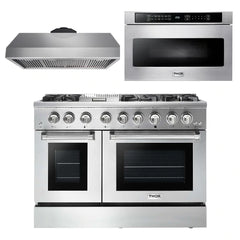 Thor Kitchen Package - 48 in. Gas Burner/Electric Oven Range, Range Hood, Microwave Drawer