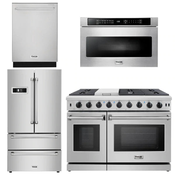 Thor Kitchen Package - 48 in. Gas Range, Dishwasher, Refrigerator, Microwave Drawer