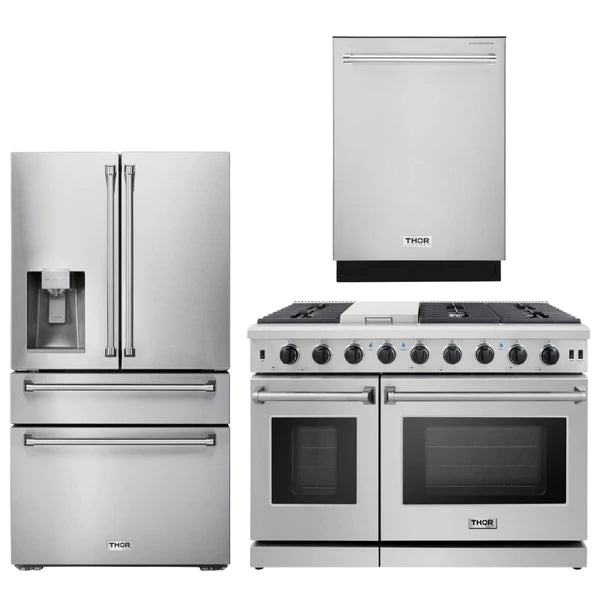 Thor Kitchen Package - 48 in. Gas Range, Dishwasher, Refrigerator with Water and Ice Dispenser