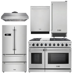 Thor Kitchen Package - 48 in. Gas Range, Range Hood, Refrigerator, Dishwasher, Ice Maker