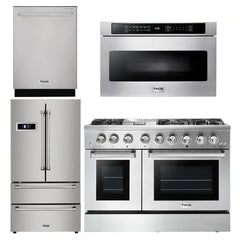 Thor Kitchen Appliance Package - 48 in. Propane Gas Burner/Electric Oven Range, Refrigerator, Dishwasher, Microwave Drawer